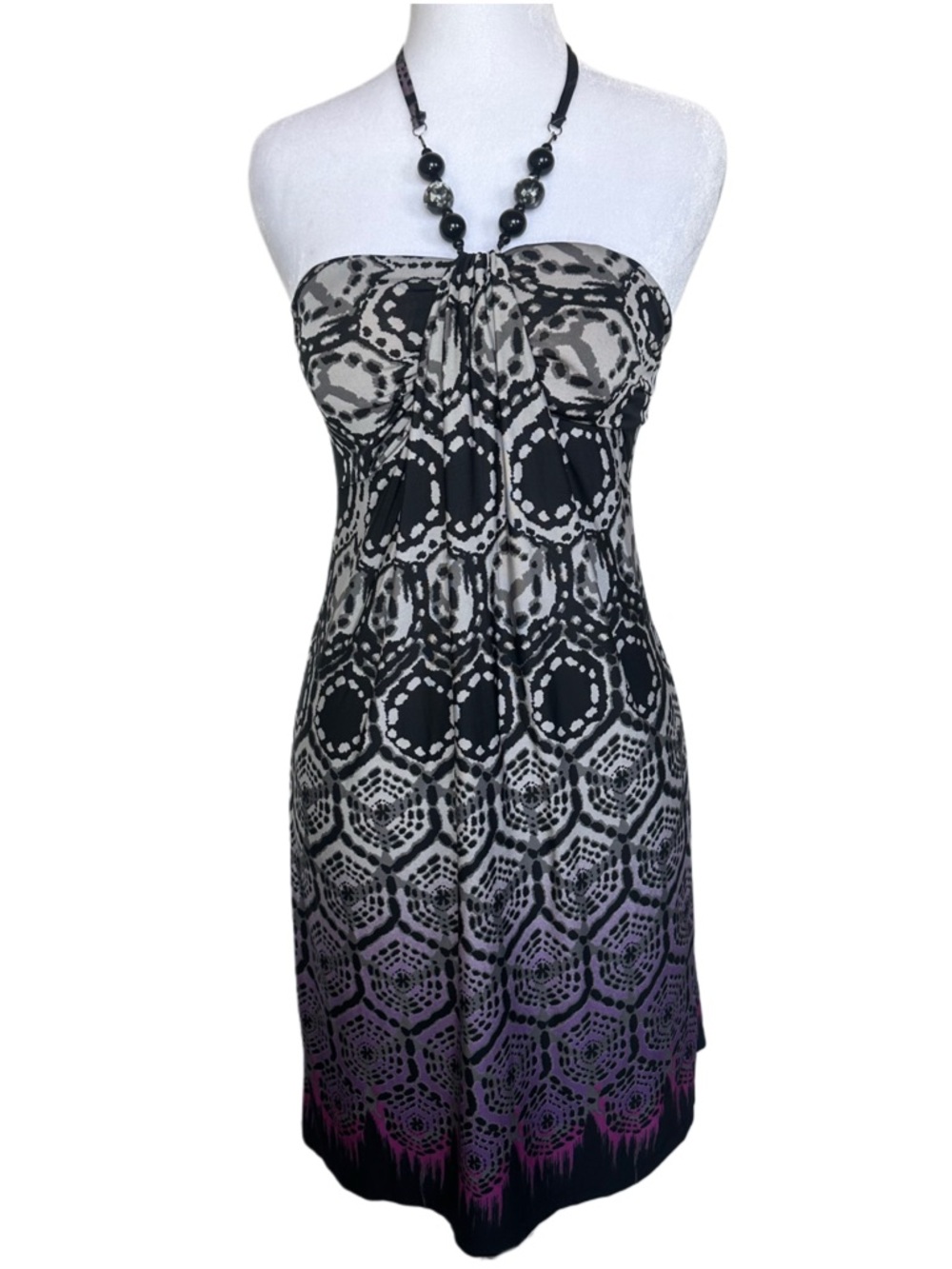 VTG Y2K Wet Seal Beaded Halter-Neck Abstract Midi Dress